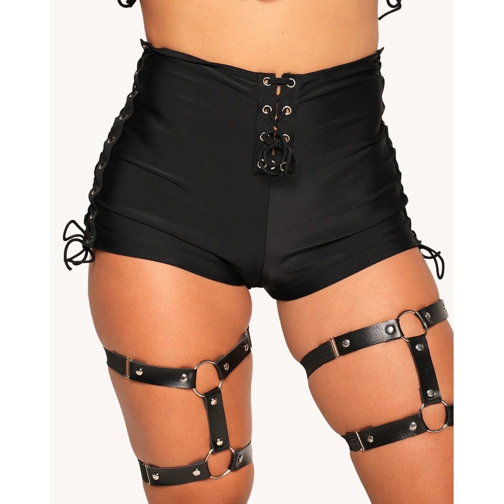 iHeartRaves Plot Twist Lace Up High Waisted Shorts Black Small NWOT‎